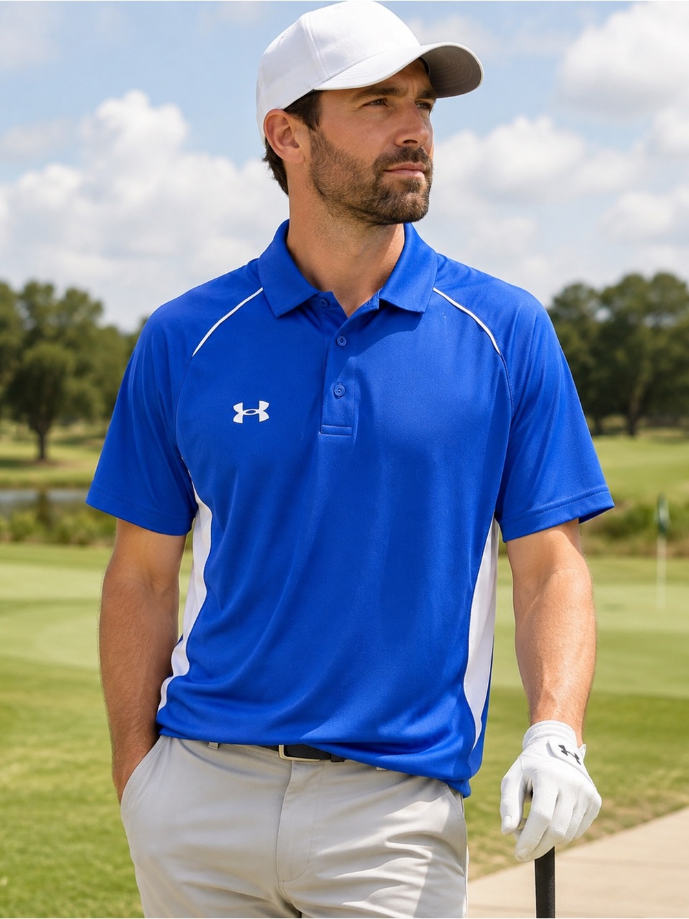 Under Armour Men’s Title Polo 2.0 Royal Blue White Size L NWT